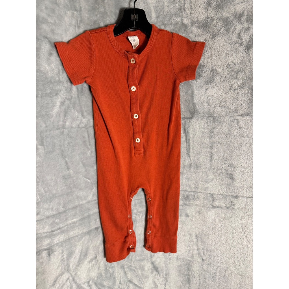 Kate Quinn‎ Organic Cotton blend Henley Romper Burnt Orange Rust 12-18M